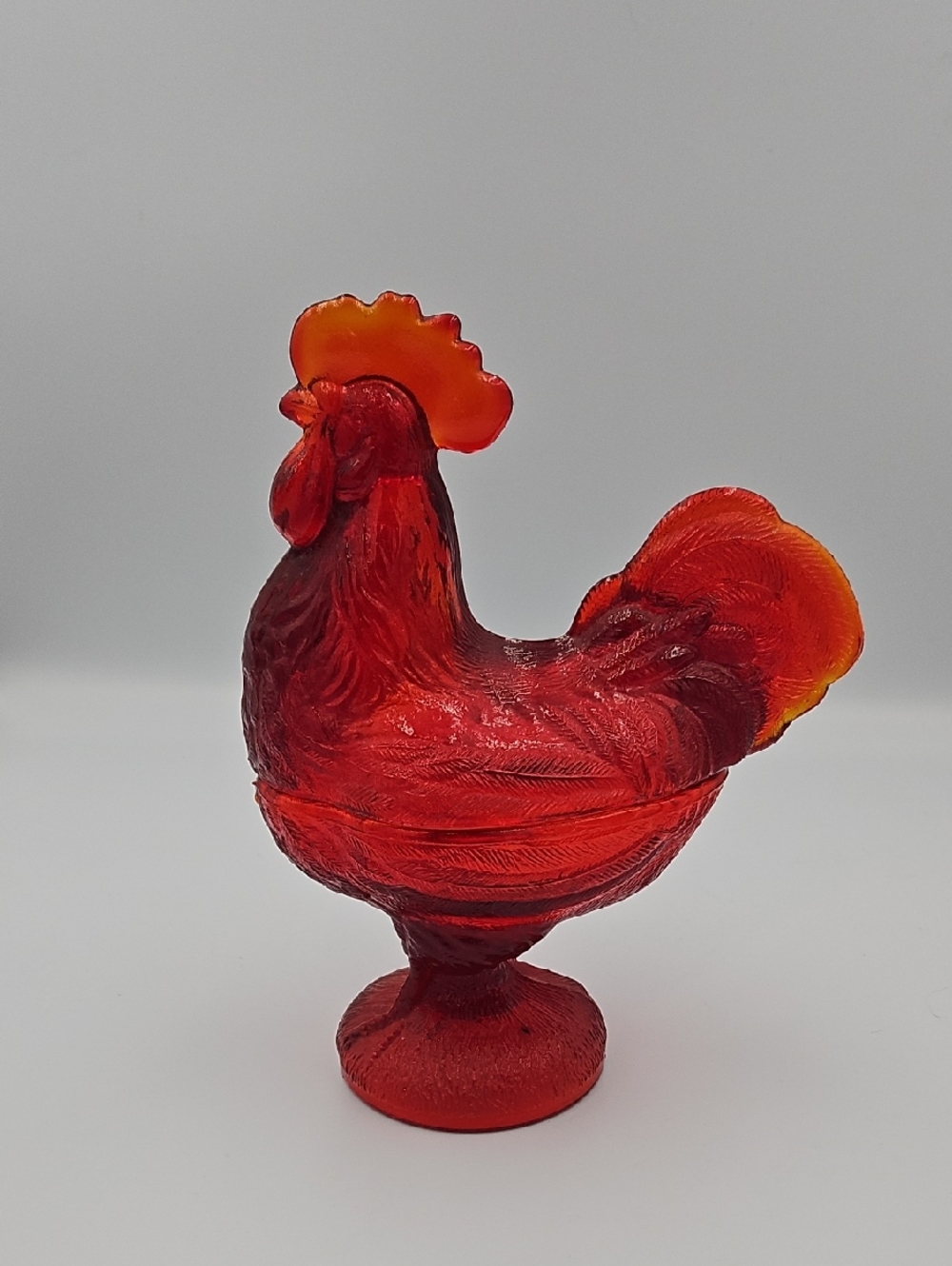 Red Rooster pedestal candy dish
